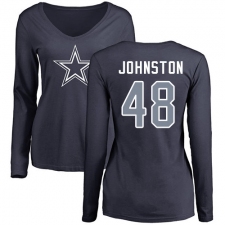 NFL Women's Nike Dallas Cowboys #48 Daryl Johnston Navy Blue Name & Number Logo Slim Fit Long Sleeve T-Shirt