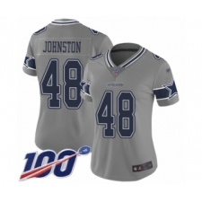 Women's Dallas Cowboys #48 Daryl Johnston Limited Gray Inverted Legend 100th Season Football Jersey