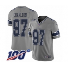 Men's Dallas Cowboys #97 Taco Charlton Limited Gray Inverted Legend 100th Season Football Jersey