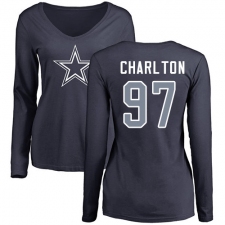NFL Women's Nike Dallas Cowboys #97 Taco Charlton Navy Blue Name & Number Logo Slim Fit Long Sleeve T-Shirt