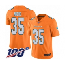 Men's Miami Dolphins #35 Walt Aikens Limited Orange Rush Vapor Untouchable 100th Season Football Jersey