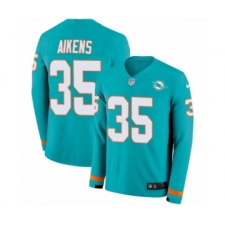 Youth Nike Miami Dolphins #35 Walt Aikens Limited Aqua Therma Long Sleeve NFL Jersey