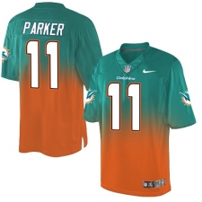 Men's Nike Miami Dolphins #11 DeVante Parker Elite Aqua Green/Orange Fadeaway NFL Jersey