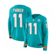 Women's Nike Miami Dolphins #11 DeVante Parker Limited Aqua Therma Long Sleeve NFL Jersey