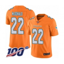 Men's Miami Dolphins #22 T.J. McDonald Limited Orange Rush Vapor Untouchable 100th Season Football Jersey