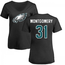 Women's Nike Philadelphia Eagles #31 Wilbert Montgomery Black Name & Number Logo Slim Fit T-Shirt