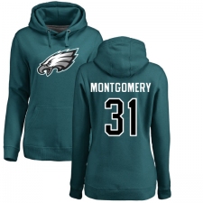 Women's Nike Philadelphia Eagles #31 Wilbert Montgomery Green Name & Number Logo Pullover Hoodie