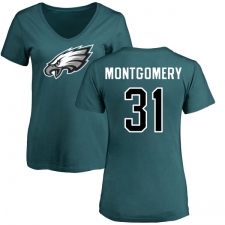 Women's Nike Philadelphia Eagles #31 Wilbert Montgomery Green Name & Number Logo Slim Fit T-Shirt