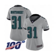 Women's Philadelphia Eagles #31 Wilbert Montgomery Limited Silver Inverted Legend 100th Season Football Jersey