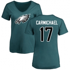 Women's Nike Philadelphia Eagles #17 Harold Carmichael Green Name & Number Logo Slim Fit T-Shirt