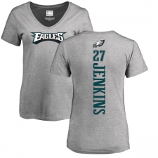 Women's Nike Philadelphia Eagles #27 Malcolm Jenkins Ash Backer V-Neck T-Shirt