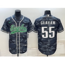 Men's Philadelphia Eagles #55 Brandon Graham Gray Camo With Cool Base Stitched Baseball Jersey