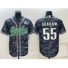 Men's Philadelphia Eagles #55 Brandon Graham Gray Camo With Super Bowl LVII Cool Base Stitched Baseball Jersey