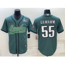 Men's Philadelphia Eagles #55 Brandon Graham Green With Super Bowl LVII Cool Base Stitched Baseball Jersey