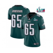 Men's Philadelphia Eagles #65 Lane Johnson Green Super Bowl LVII Patch Vapor Untouchable Limited Stitched Jersey