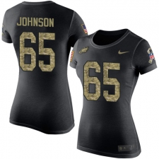 Women's Nike Philadelphia Eagles #65 Lane Johnson Black Camo Salute to Service T-Shirt