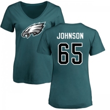 Women's Nike Philadelphia Eagles #65 Lane Johnson Green Name & Number Logo Slim Fit T-Shirt