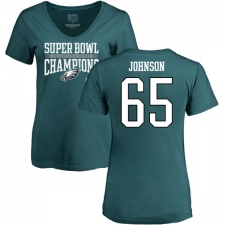 Women's Nike Philadelphia Eagles #65 Lane Johnson Green Super Bowl LII Champions V-Neck T-Shirt