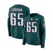 Women's Nike Philadelphia Eagles #65 Lane Johnson Limited Green Therma Long Sleeve NFL Jersey