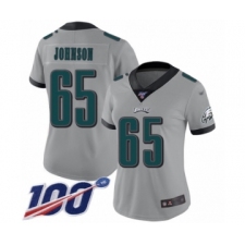 Women's Philadelphia Eagles #65 Lane Johnson Limited Silver Inverted Legend 100th Season Football Jersey