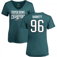 Women's Nike Philadelphia Eagles #96 Derek Barnett Green Super Bowl LII Champions V-Neck T-Shirt