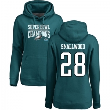 Women's Nike Philadelphia Eagles #28 Wendell Smallwood Green Super Bowl LII Champions Pullover Hoodie
