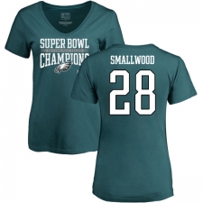 Women's Nike Philadelphia Eagles #28 Wendell Smallwood Green Super Bowl LII Champions V-Neck T-Shirt