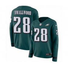 Women's Nike Philadelphia Eagles #28 Wendell Smallwood Limited Green Therma Long Sleeve NFL Jersey
