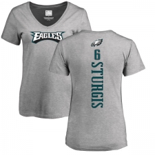 Women's Nike Philadelphia Eagles #6 Caleb Sturgis Ash Backer V-Neck T-Shirt