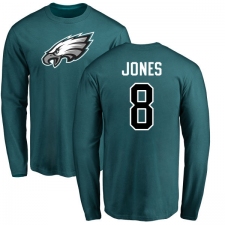 Nike Philadelphia Eagles #8 Donnie Jones Green Name & Number Logo Long Sleeve T-Shirt