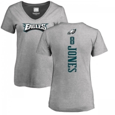 Women's Nike Philadelphia Eagles #8 Donnie Jones Ash Backer V-Neck T-Shirt
