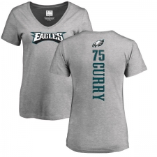 Women's Nike Philadelphia Eagles #75 Vinny Curry Ash Backer V-Neck T-Shirt
