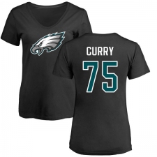 Women's Nike Philadelphia Eagles #75 Vinny Curry Black Name & Number Logo Slim Fit T-Shirt