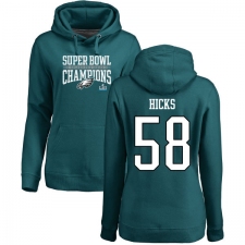 Women's Nike Philadelphia Eagles #58 Jordan Hicks Green Super Bowl LII Champions Pullover Hoodie