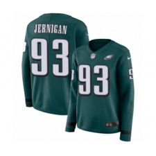 Women's Nike Philadelphia Eagles #93 Timmy Jernigan Limited Green Therma Long Sleeve NFL Jersey