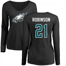 Women's Nike Philadelphia Eagles #21 Patrick Robinson Black Name & Number Logo Slim Fit Long Sleeve T-Shirt.