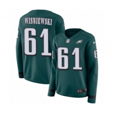 Women's Nike Philadelphia Eagles #61 Stefen Wisniewski Limited Green Therma Long Sleeve NFL Jersey