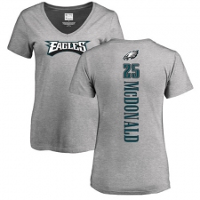 Women's Nike Philadelphia Eagles #25 Tommy McDonald Ash Backer V-Neck T-Shirt