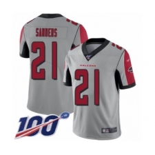 Men's Atlanta Falcons #21 Deion Sanders Limited Silver Inverted Legend 100th Season Football Jersey