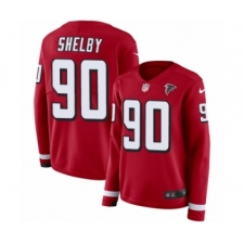 Women's Nike Atlanta Falcons #90 Derrick Shelby Limited Red Therma Long Sleeve NFL Jersey