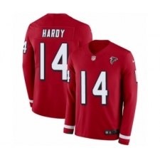 Men's Nike Atlanta Falcons #14 Justin Hardy Limited Red Therma Long Sleeve NFL Jersey