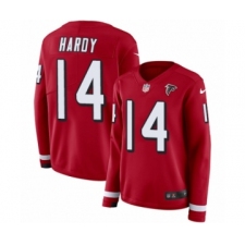 Women's Nike Atlanta Falcons #14 Justin Hardy Limited Red Therma Long Sleeve NFL Jersey