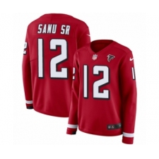 Women's Nike Atlanta Falcons #12 Mohamed Sanu Limited Red Therma Long Sleeve NFL Jersey