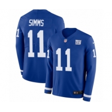 Youth Nike New York Giants #11 Phil Simms Limited Royal Blue Therma Long Sleeve NFL Jersey