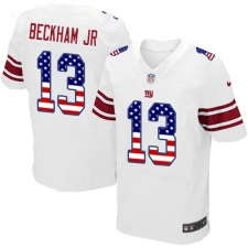 Men's Nike New York Giants #13 Odell Beckham Jr Elite White Road USA Flag Fashion NFL Jersey