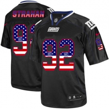 Men's Nike New York Giants #92 Michael Strahan Elite Black USA Flag Fashion NFL Jersey