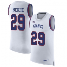 Men's Nike New York Giants #29 Nat Berhe Limited White Rush Player Name & Number Tank Top NFL Jersey
