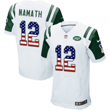 Men's Nike New York Jets #12 Joe Namath Elite White Road USA Flag Fashion NFL Jersey