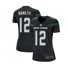 Women's New York Jets #12 Joe Namath Game Black Alternate Football Jersey