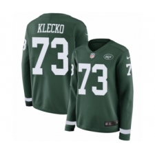 Women's Nike New York Jets #73 Joe Klecko Limited Green Therma Long Sleeve NFL Jersey